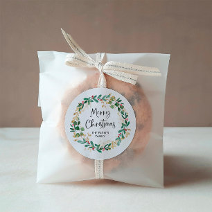 Modern Wreath and Script   Merry Christmas Classic Round Sticker