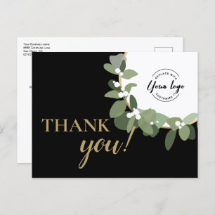 Modern Wreath custom logo Business Thank you Holiday Postcard