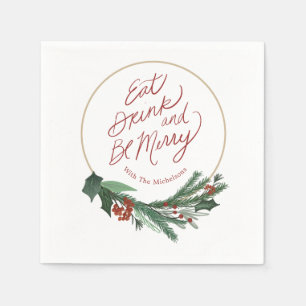 Modern Wreath Eat Drink and Be Merry Napkins
