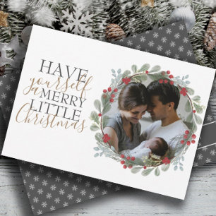 Modern Wreath & Photo Merry Christmas Holiday Card
