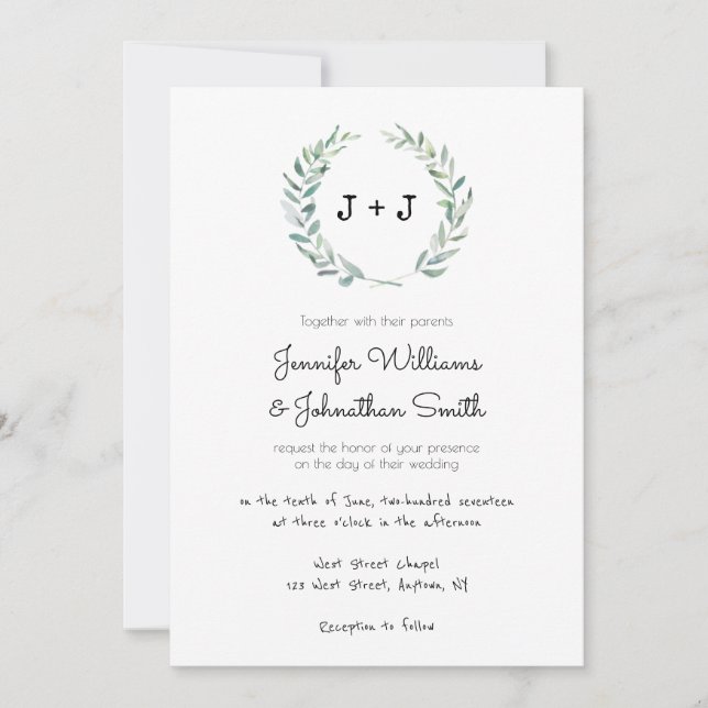Modern wreath wedding invitations (Front)