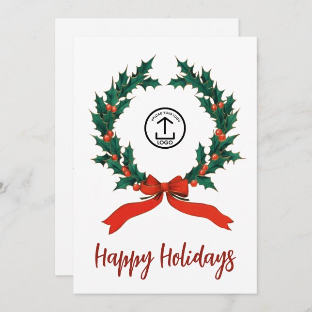 Modern Wreath Your Logo Happy Holidays (Front/Back)