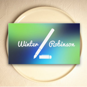 Modern writer holographic blue green turquoise business card