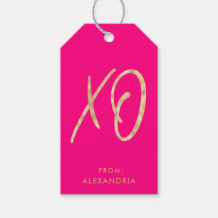 Modern XO Pink Faux Gold Valentine's Gift Tags