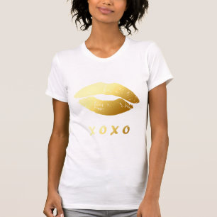 Modern XOXO Hugs Kisses with Classy Gold Lips T-Shirt