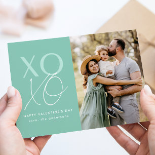 Modern XOXO Mint Green Valentine's Day Photo Holiday Card