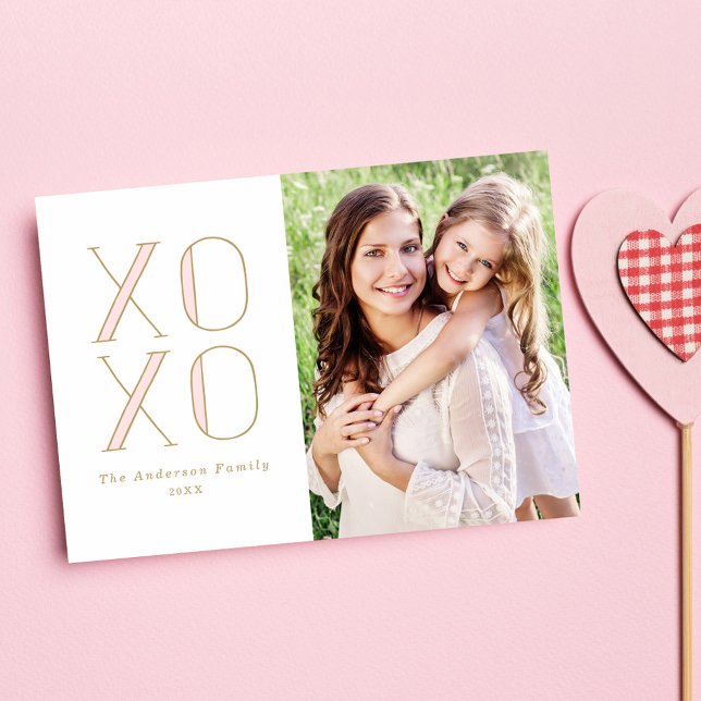 Modern XOXO Pink and Gold Photo Valentine's Day Holiday Card (Creator Uploaded)