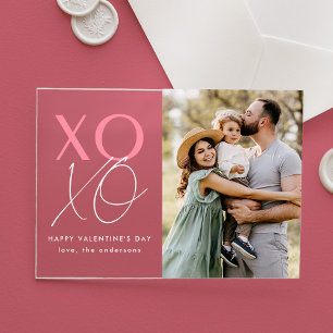 Modern XOXO Pink Valentine's Day Photo Acrylic Invitations