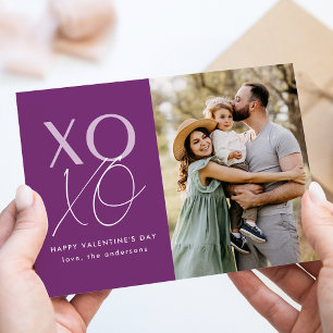 Modern XOXO Purple Valentine's Day Photo Holiday Card