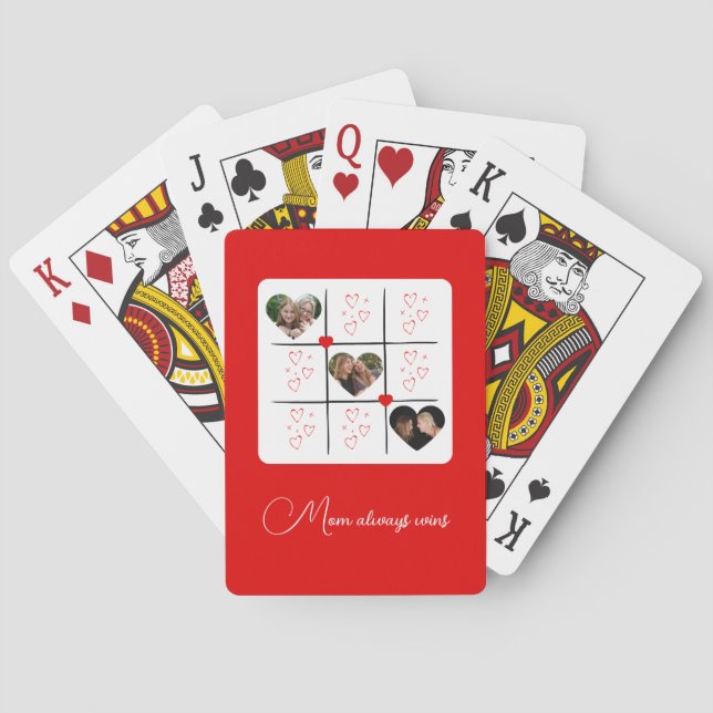 Modern XOXO Red Photo Hearts Valentines Day Playing Cards (Back)
