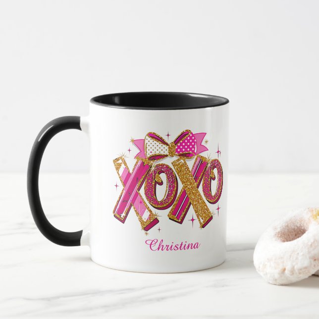 Modern XOXO Valentines Day Custom Name  Mug (With Donut)
