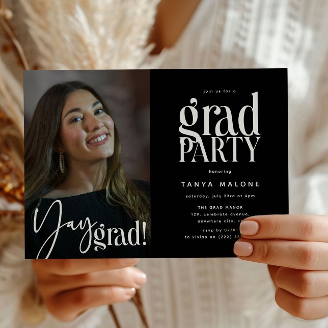 Modern Yay Grad' Photo Graduation Party Invitation (Creator Uploaded)