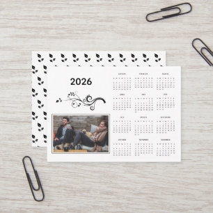 Modern Year 2026 Photo Calendar with Foliage Business Card