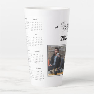 Modern Year 2026 Photo Calendar with Foliage Latte Mug