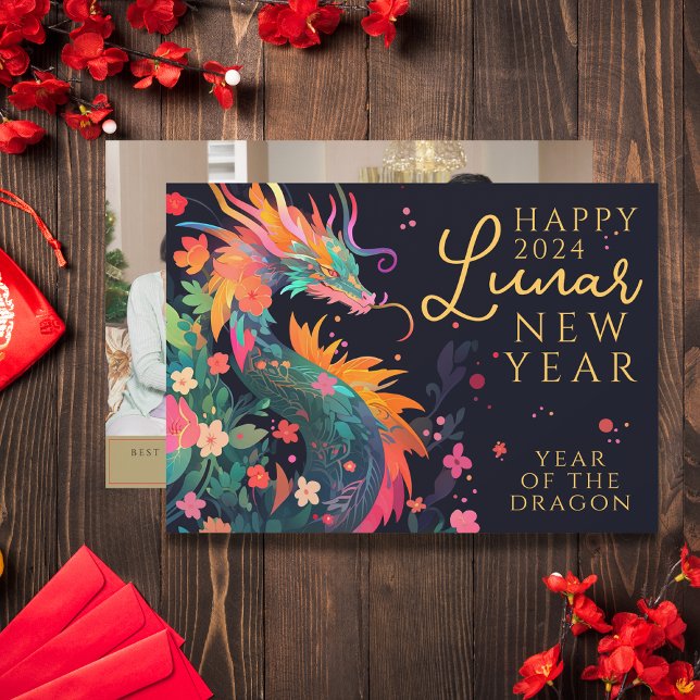 Modern Year of the Dragon Chinese New Year 1 Photo Holiday Card (Creator Uploaded)