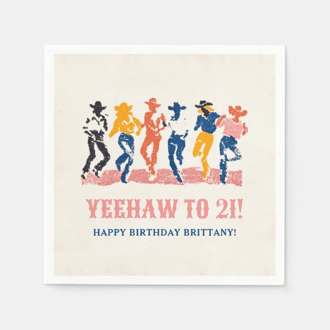 Modern Yeehaw Cowgirl 21st Birthday Party Napkin (Front)