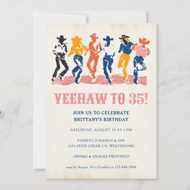 Modern Yeehaw Cowgirl 35th Birthday Party Invitation (Front)
