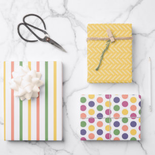 Modern Yello, Green, Orange Stripes and Polka Dot Wrapping Paper Sheet