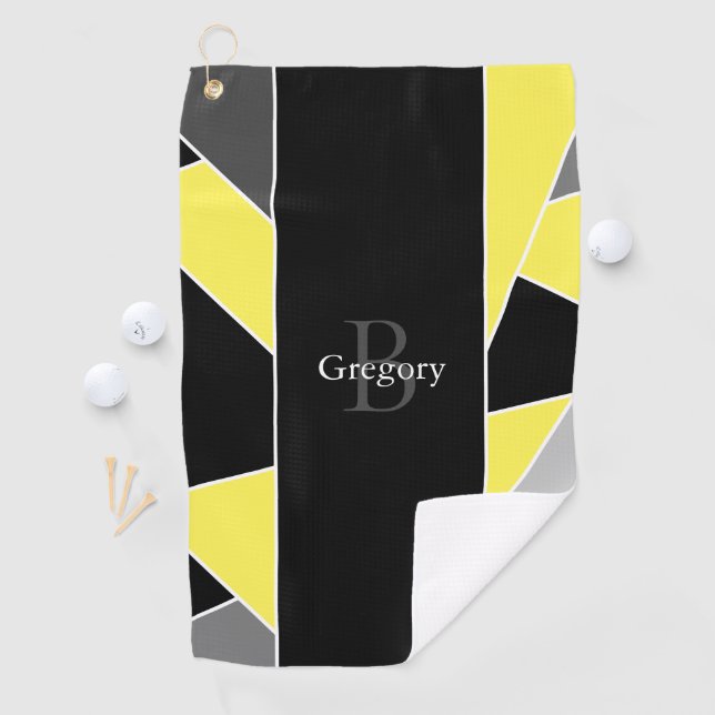 Modern Yellow Abstract Geometric Personalised  Golf Towel (InSitu)