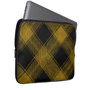 Modern Yellow and Black Buffalo Plaid Laptop Sleev Sleeve