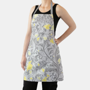 Modern Yellow and Gray Swirly Floral Apron