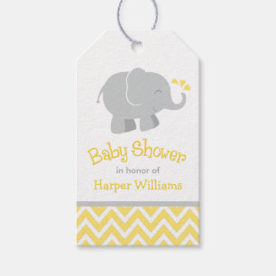 Modern Yellow and Grey Elephant Baby Shower Gift Tags