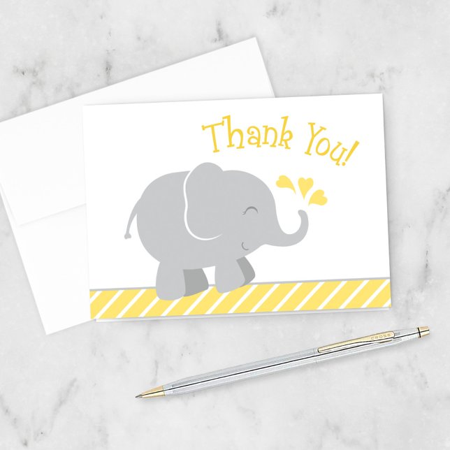 Modern Yellow and Grey Elephant Baby Shower Thank You Card (Creator Uploaded)
