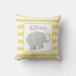 Modern Yellow and Grey Elephant Monogram Cushion