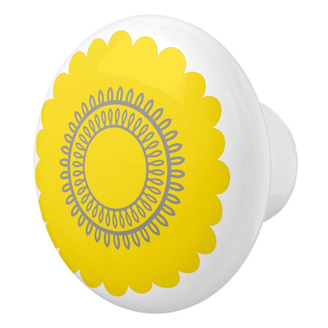 Modern Yellow and Grey Flower Ceramic Knob (Right)