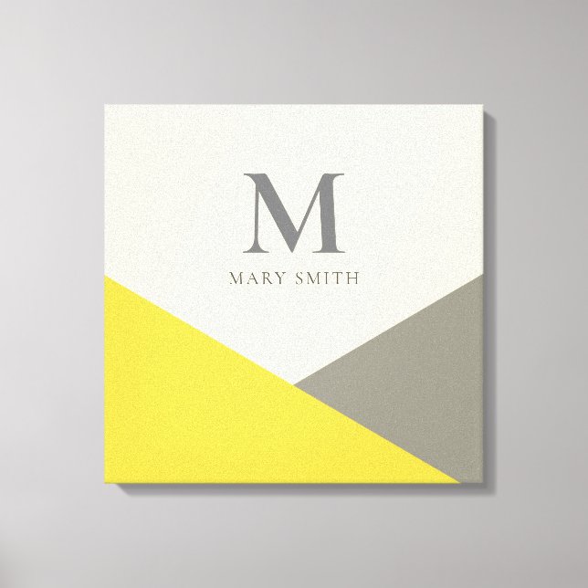 Modern Yellow and Grey Geometric Monogram Canvas Print (Front)