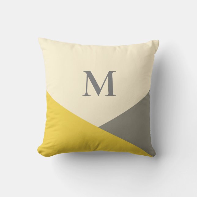 Modern Yellow and Grey Geometric Monogram Throw Pi Cushion (Front)