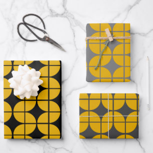 Modern Yellow and Grey Simple Geometric Pattern Wrapping Paper Sheet