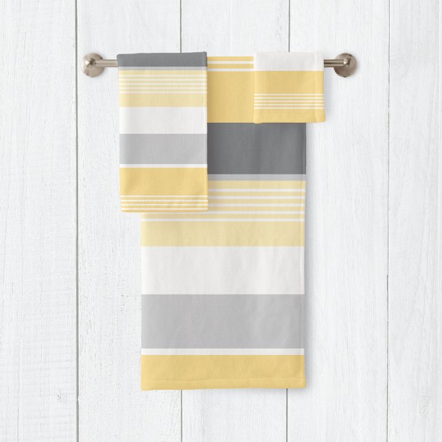 Modern Yellow and Grey Stripes Pattern Bath Towel Set (Creator Uploaded)
