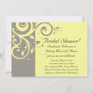Modern Yellow and Grey Swirl Wedding Invitation