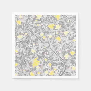 Modern Yellow and Grey Swirly Floral Napkin
