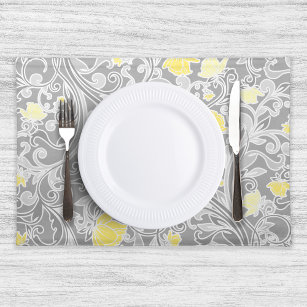 Modern Yellow and Grey Swirly Floral Placemat