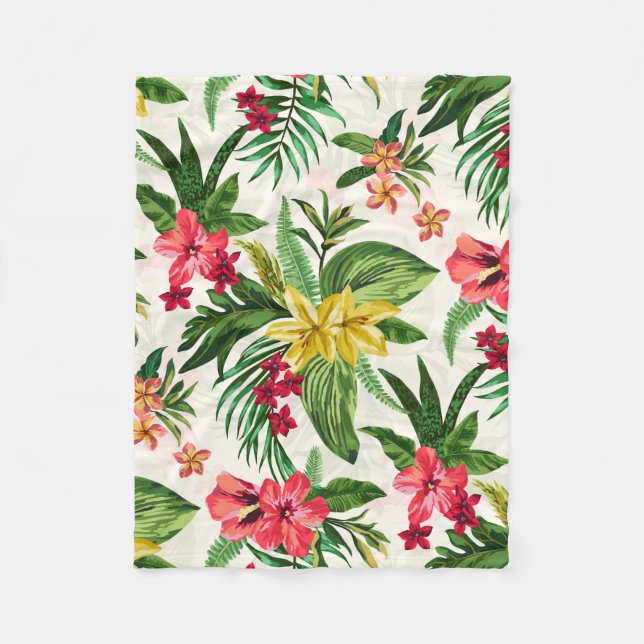 Modern Yellow And Pink Hibiscus Fleece Blanket (Front)