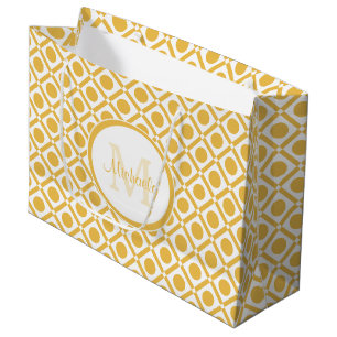 Modern Yellow and White Geometric Monogrammed Name Large Gift Bag