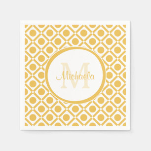 Modern Yellow and White Geometric Monogrammed Name Napkin