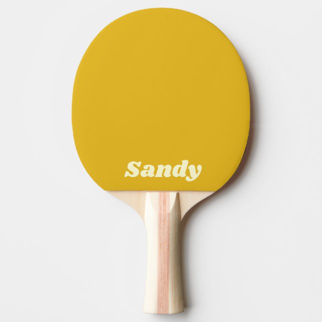 Modern yellow and white monogram name ping pong paddle (Front)