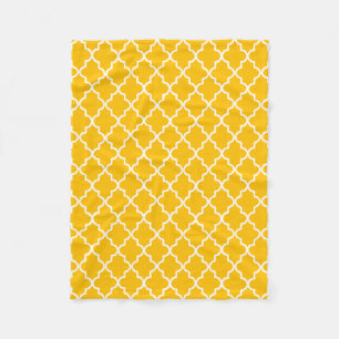 Modern Yellow and White Moroccan Quatrefoil Fleece Blanket