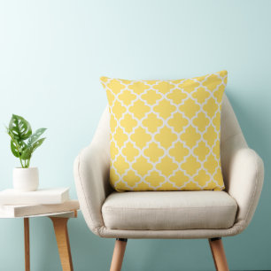 Modern Yellow and White Quatrefoil Pattern Cushion