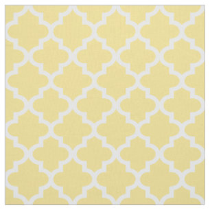 Modern Yellow and White Quatrefoil Pattern Fabric