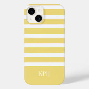 Modern Yellow and White Stripe with Monogram  Case-Mate iPhone 14 Case