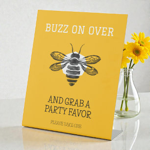 Modern Yellow Bee Day Birthday Party Favours Pedestal Sign