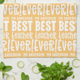 Modern yellow best teacher typography gift tea towel