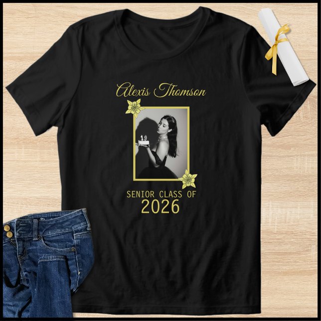 Modern Yellow & Black 1 Photo Class Of 2026 Tri-Blend Shirt (Creator Uploaded)