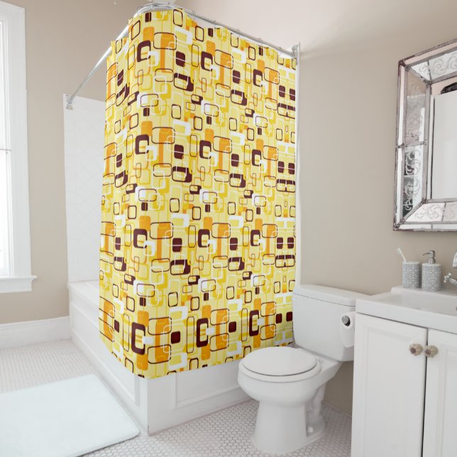 Modern Yellow & black abstract style Shower Curtain (In Situ)