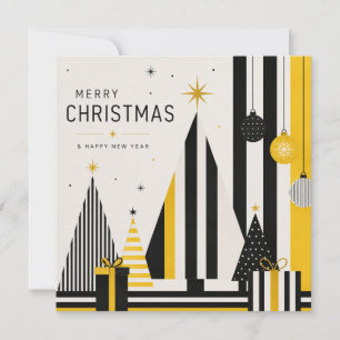 Modern Yellow Black and White Christmas Card
