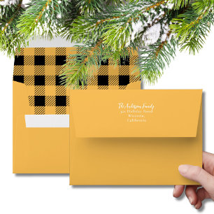 Modern Yellow & Black Christmas Buffalo Plaid Envelope